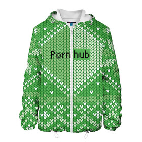Мужская куртка 3D с принтом PornHub в Новосибирске, ткань верха — 100% полиэстер, подклад — флис | прямой крой, подол и капюшон оформлены резинкой с фиксаторами, два кармана без застежек по бокам, один большой потайной карман на груди. Карман на груди застегивается на липучку | cool | fashion | green | hype | pattern | rdmerryhab | зеленый | круто | мода | узор | хайп