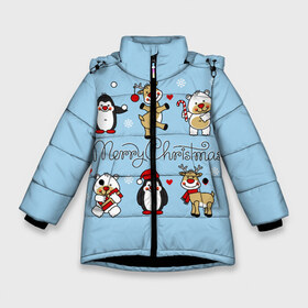 Зимняя куртка для девочек 3D с принтом С рождеством! в Новосибирске, ткань верха — 100% полиэстер; подклад — 100% полиэстер, утеплитель — 100% полиэстер. | длина ниже бедра, удлиненная спинка, воротник стойка и отстегивающийся капюшон. Есть боковые карманы с листочкой на кнопках, утяжки по низу изделия и внутренний карман на молнии. 

Предусмотрены светоотражающий принт на спинке, радужный светоотражающий элемент на пуллере молнии и на резинке для утяжки. | зимние праздники. | мишки | олени | пингвины | праздники | рождество | сердечки