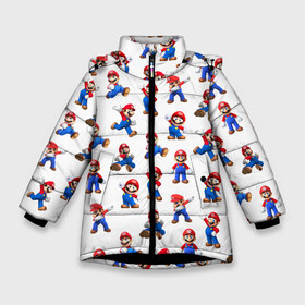 Зимняя куртка для девочек 3D с принтом Mario в Новосибирске, ткань верха — 100% полиэстер; подклад — 100% полиэстер, утеплитель — 100% полиэстер. | длина ниже бедра, удлиненная спинка, воротник стойка и отстегивающийся капюшон. Есть боковые карманы с листочкой на кнопках, утяжки по низу изделия и внутренний карман на молнии. 

Предусмотрены светоотражающий принт на спинке, радужный светоотражающий элемент на пуллере молнии и на резинке для утяжки. | mario | mario brothers | old game | retro game | super mario | super mario bros | super mario odyssey | водопроводчик | девочкам | детям | классика | мальчикам | марио | персонажи игр | рабочий | ретро игры | старые игры | супер ма
