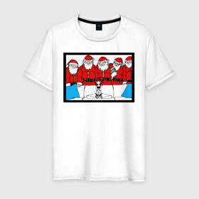 Мужская футболка хлопок с принтом Santa Meme PHub в Новосибирске, 100% хлопок | прямой крой, круглый вырез горловины, длина до линии бедер, слегка спущенное плечо. | 2020 | christmas | new year | бык | год быка | дед мороз | елка | зима | мем | новый год | подарки | рождество | санта | свитер | снег | снеговик | снежинки