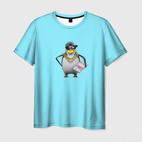 Мужская футболка 3D с принтом Гангста пингвин в Новосибирске, 100% полиэфир | прямой крой, круглый вырез горловины, длина до линии бедер | 