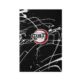 Обложка для паспорта матовая кожа с принтом Demon Slayer: Kimetsu no Yaiba в Новосибирске, натуральная матовая кожа | размер 19,3 х 13,7 см; прозрачные пластиковые крепления | anime | demon slayer | аниме | демон | манга | мультик | мультфильм | надпись на японском | танджиро камадо