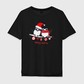 Мужская футболка хлопок Oversize с принтом Merry Christmas в Новосибирске, 100% хлопок | свободный крой, круглый ворот, “спинка” длиннее передней части | 