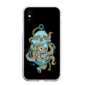 Чехол для iPhone XS Max матовый с принтом ЧЕРЕП И ЩУПАЛЬЦА в Новосибирске, Силикон | Область печати: задняя сторона чехла, без боковых панелей | sea | skull | tantecls | water | вода | глаз | голова | море | морская | океан | осьминог | череп | щупальца | якорь