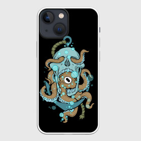 Чехол для iPhone 13 mini с принтом ЧЕРЕП И ЩУПАЛЬЦА в Новосибирске,  |  | sea | skull | tantecls | water | вода | глаз | голова | море | морская | океан | осьминог | череп | щупальца | якорь