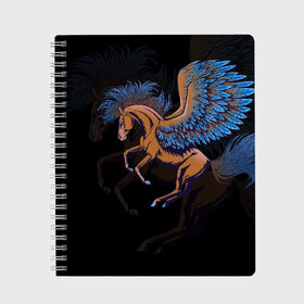 Тетрадь с принтом Pegasus wings в Новосибирске, 100% бумага | 48 листов, плотность листов — 60 г/м2, плотность картонной обложки — 250 г/м2. Листы скреплены сбоку удобной пружинной спиралью. Уголки страниц и обложки скругленные. Цвет линий — светло-серый
 | pegasus | винтаж | графика | животное | зверь | конь | крыло | крылья | лошадь | пегас | перо | перья | пони