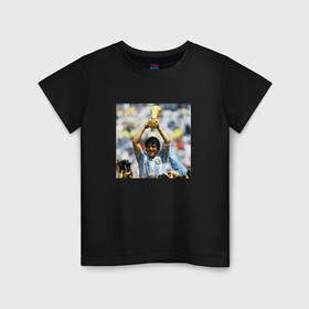 Детская футболка хлопок с принтом Диего Марадона  в Новосибирске, 100% хлопок | круглый вырез горловины, полуприлегающий силуэт, длина до линии бедер | diego | maradona | maradonna | napoli | бога | диего | марадона | марадонна | наполи | ретро | рука | форма | футбол