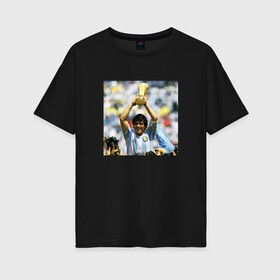 Женская футболка хлопок Oversize с принтом Диего Марадона в Новосибирске, 100% хлопок | свободный крой, круглый ворот, спущенный рукав, длина до линии бедер
 | diego | maradona | maradonna | napoli | бога | диего | марадона | марадонна | наполи | ретро | рука | форма | футбол