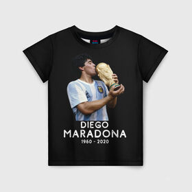 Детская футболка 3D с принтом Diego Maradona в Новосибирске, 100% гипоаллергенный полиэфир | прямой крой, круглый вырез горловины, длина до линии бедер, чуть спущенное плечо, ткань немного тянется | Тематика изображения на принте: 10 | 1960 | 2020 | argentina | barcelona | diego | football | legend | leo | lionel | maradona | messi | retro | rip | soccer | аргентина | барселона | бога | диего | легенда | лионель | марадона | месси | мяч | ретро | рука | форма | футбол