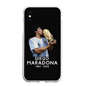 Чехол для iPhone XS Max матовый с принтом Diego Maradona в Новосибирске, Силикон | Область печати: задняя сторона чехла, без боковых панелей | 10 | 1960 | 2020 | argentina | barcelona | diego | football | legend | leo | lionel | maradona | messi | retro | rip | soccer | аргентина | барселона | бога | диего | легенда | лионель | марадона | месси | мяч | ретро | рука | форма | футбол