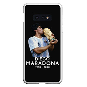 Чехол для Samsung S10E с принтом Diego Maradona в Новосибирске, Силикон | Область печати: задняя сторона чехла, без боковых панелей | 10 | 1960 | 2020 | argentina | barcelona | diego | football | legend | leo | lionel | maradona | messi | retro | rip | soccer | аргентина | барселона | бога | диего | легенда | лионель | марадона | месси | мяч | ретро | рука | форма | футбол