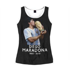 Женская майка 3D с принтом Diego Maradona в Новосибирске, 100% полиэстер | круглая горловина, прямой силуэт, длина до линии бедра | 10 | 1960 | 2020 | argentina | barcelona | diego | football | legend | leo | lionel | maradona | messi | retro | rip | soccer | аргентина | барселона | бога | диего | легенда | лионель | марадона | месси | мяч | ретро | рука | форма | футбол