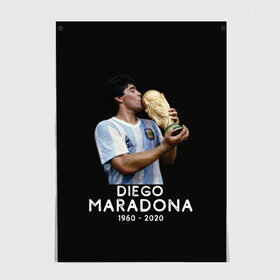 Постер с принтом Diego Maradona в Новосибирске, 100% бумага
 | бумага, плотность 150 мг. Матовая, но за счет высокого коэффициента гладкости имеет небольшой блеск и дает на свету блики, но в отличии от глянцевой бумаги не покрыта лаком | 10 | 1960 | 2020 | argentina | barcelona | diego | football | legend | leo | lionel | maradona | messi | retro | rip | soccer | аргентина | барселона | бога | диего | легенда | лионель | марадона | месси | мяч | ретро | рука | форма | футбол