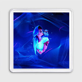Магнит 55*55 с принтом Neon Girl в Новосибирске, Пластик | Размер: 65*65 мм; Размер печати: 55*55 мм | art | neon girl | голубые волосы девушки | девушка | неон | светящая девочка | филин