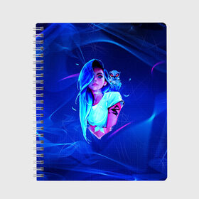 Тетрадь с принтом Neon Girl в Новосибирске, 100% бумага | 48 листов, плотность листов — 60 г/м2, плотность картонной обложки — 250 г/м2. Листы скреплены сбоку удобной пружинной спиралью. Уголки страниц и обложки скругленные. Цвет линий — светло-серый
 | art | neon girl | голубые волосы девушки | девушка | неон | светящая девочка | филин
