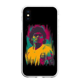 Чехол для iPhone XS Max матовый с принтом Diego Maradona в Новосибирске, Силикон | Область печати: задняя сторона чехла, без боковых панелей | 10 | 1960 | 2020 | argentina | barcelona | diego | football | legend | leo | lionel | maradona | messi | retro | rip | soccer | аргентина | барселона | бога | диего | легенда | лионель | марадона | месси | мяч | ретро | рука | форма | футбол