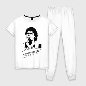 Женская пижама хлопок с принтом Diego Maradona в Новосибирске, 100% хлопок | брюки и футболка прямого кроя, без карманов, на брюках мягкая резинка на поясе и по низу штанин | 10 | 1960 | 2020 | argentina | barcelona | diego | football | legend | leo | lionel | maradona | messi | retro | rip | soccer | автограф | аргентина | барселона | бога | диего | легенда | лионель | марадона | месси | мяч | ретро | роспись | р
