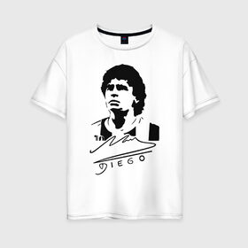 Женская футболка хлопок Oversize с принтом Diego Maradona в Новосибирске, 100% хлопок | свободный крой, круглый ворот, спущенный рукав, длина до линии бедер
 | 10 | 1960 | 2020 | argentina | barcelona | diego | football | legend | leo | lionel | maradona | messi | retro | rip | soccer | автограф | аргентина | барселона | бога | диего | легенда | лионель | марадона | месси | мяч | ретро | роспись | р