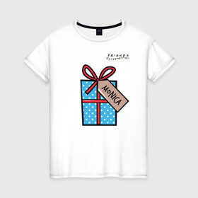 Женская футболка хлопок с принтом Friends. Подарок Monica в Новосибирске, 100% хлопок | прямой крой, круглый вырез горловины, длина до линии бедер, слегка спущенное плечо | christmas | friends | gift | monica | vdkarsve | xmas | друзья | новый год | подарок | сериал