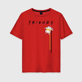 Женская футболка хлопок Oversize с принтом Friends. Подарки и снег в Новосибирске, 100% хлопок | свободный крой, круглый ворот, спущенный рукав, длина до линии бедер
 | christmas | friends | vdkarsve | xmas | друзья | новый год | сериал