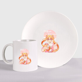 Набор: тарелка + кружка с принтом Sailor Moon Coffee в Новосибирске, керамика | Кружка: объем — 330 мл, диаметр — 80 мм. Принт наносится на бока кружки, можно сделать два разных изображения. 
Тарелка: диаметр - 210 мм, диаметр для нанесения принта - 120 мм. | anime | animegirl | cute | kavai | kavaii | madara | manga | sailor | sailorchibimoon | sailorjupiter | sailormars | sailormercury | sailormoon | sailormooncrystal | sailorvenus | usagi | usagitsukino | аниме | анимесейлормун | каваи | сейлормун