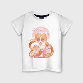 Детская футболка хлопок с принтом Sailor Moon Coffee в Новосибирске, 100% хлопок | круглый вырез горловины, полуприлегающий силуэт, длина до линии бедер | Тематика изображения на принте: anime | animegirl | cute | kavai | kavaii | madara | manga | sailor | sailorchibimoon | sailorjupiter | sailormars | sailormercury | sailormoon | sailormooncrystal | sailorvenus | usagi | usagitsukino | аниме | анимесейлормун | каваи | сейлормун