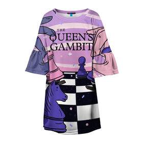 Детское платье 3D с принтом The Queens Gambit в Новосибирске, 100% полиэстер | прямой силуэт, чуть расширенный к низу. Круглая горловина, на рукавах — воланы | beth harmon | chess | queens gambit | the queens gambit | аня тейлор джой | бет хармон | нетфликс | ход королевы | шахматы