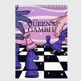 Скетчбук с принтом The Queens Gambit в Новосибирске, 100% бумага
 | 48 листов, плотность листов — 100 г/м2, плотность картонной обложки — 250 г/м2. Листы скреплены сверху удобной пружинной спиралью | beth harmon | chess | queens gambit | the queens gambit | аня тейлор джой | бет хармон | нетфликс | ход королевы | шахматы