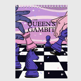 Скетчбук с принтом The Queens Gambit в Новосибирске, 100% бумага
 | 48 листов, плотность листов — 100 г/м2, плотность картонной обложки — 250 г/м2. Листы скреплены сверху удобной пружинной спиралью | Тематика изображения на принте: beth harmon | chess | queens gambit | the queens gambit | аня тейлор джой | бет хармон | нетфликс | ход королевы | шахматы