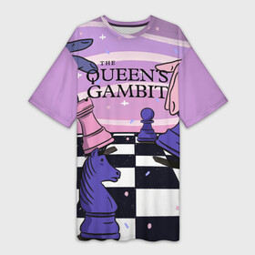 Платье-футболка 3D с принтом The Queens Gambit в Новосибирске,  |  | beth harmon | chess | queens gambit | the queens gambit | аня тейлор джой | бет хармон | нетфликс | ход королевы | шахматы