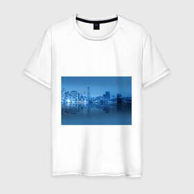 Мужская футболка хлопок с принтом New York в Новосибирске, 100% хлопок | прямой крой, круглый вырез горловины, длина до линии бедер, слегка спущенное плечо. | new york | архитектура | здания | мост | сша