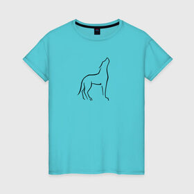 Женская футболка хлопок с принтом Воющий волк в Новосибирске, 100% хлопок | прямой крой, круглый вырез горловины, длина до линии бедер, слегка спущенное плечо | воет | вой | волк | животное | зверь | линейный | минимализм | собака