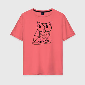 Женская футболка хлопок Oversize с принтом Забавная сова в Новосибирске, 100% хлопок | свободный крой, круглый ворот, спущенный рукав, длина до линии бедер
 | животное | линейный | милый | минималистичный | ночной | птенец | птица | смешной | сова | филин