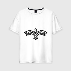 Женская футболка хлопок Oversize с принтом Кельтский Сокол в Новосибирске, 100% хлопок | свободный крой, круглый ворот, спущенный рукав, длина до линии бедер
 | кельтика | кельтский | крылья | линейный | орнамент | полёт | птица | птицы | сокол | тату | узор | хищный