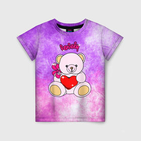 Детская футболка 3D с принтом Lovely bear в Новосибирске, 100% гипоаллергенный полиэфир | прямой крой, круглый вырез горловины, длина до линии бедер, чуть спущенное плечо, ткань немного тянется | Тематика изображения на принте: bear | love is | teddy | богиня | валентина | влюбленный | девушке | дочь | жена | игрушка | лучшая | любимая | люблю | мама | марта | медведь | медведь с сердцем | медвежата | мишка тедди | плюшевые | подарок