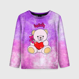 Детский лонгслив 3D с принтом Lovely bear в Новосибирске, 100% полиэстер | длинные рукава, круглый вырез горловины, полуприлегающий силуэт
 | Тематика изображения на принте: bear | love is | teddy | богиня | валентина | влюбленный | девушке | дочь | жена | игрушка | лучшая | любимая | люблю | мама | марта | медведь | медведь с сердцем | медвежата | мишка тедди | плюшевые | подарок