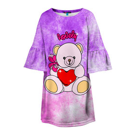 Детское платье 3D с принтом Lovely bear в Новосибирске, 100% полиэстер | прямой силуэт, чуть расширенный к низу. Круглая горловина, на рукавах — воланы | bear | love is | teddy | богиня | валентина | влюбленный | девушке | дочь | жена | игрушка | лучшая | любимая | люблю | мама | марта | медведь | медведь с сердцем | медвежата | мишка тедди | плюшевые | подарок