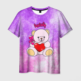 Мужская футболка 3D с принтом Lovely bear в Новосибирске, 100% полиэфир | прямой крой, круглый вырез горловины, длина до линии бедер | bear | love is | teddy | богиня | валентина | влюбленный | девушке | дочь | жена | игрушка | лучшая | любимая | люблю | мама | марта | медведь | медведь с сердцем | медвежата | мишка тедди | плюшевые | подарок