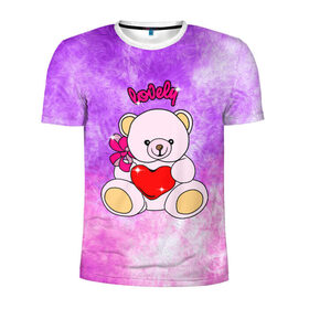 Мужская футболка 3D спортивная с принтом Lovely bear в Новосибирске, 100% полиэстер с улучшенными характеристиками | приталенный силуэт, круглая горловина, широкие плечи, сужается к линии бедра | Тематика изображения на принте: bear | love is | teddy | богиня | валентина | влюбленный | девушке | дочь | жена | игрушка | лучшая | любимая | люблю | мама | марта | медведь | медведь с сердцем | медвежата | мишка тедди | плюшевые | подарок