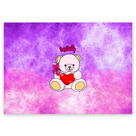 Поздравительная открытка с принтом Lovely bear в Новосибирске, 100% бумага | плотность бумаги 280 г/м2, матовая, на обратной стороне линовка и место для марки
 | bear | love is | teddy | богиня | валентина | влюбленный | девушке | дочь | жена | игрушка | лучшая | любимая | люблю | мама | марта | медведь | медведь с сердцем | медвежата | мишка тедди | плюшевые | подарок