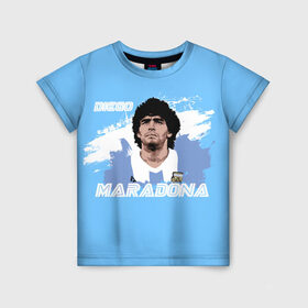 Детская футболка 3D с принтом Диего Марадона в Новосибирске, 100% гипоаллергенный полиэфир | прямой крой, круглый вырез горловины, длина до линии бедер, чуть спущенное плечо, ткань немного тянется | diego | diego armando maradona | maradona | аргентина | диего | король | легенда | марадона | нападающий | полузащитник | футбол | футболист