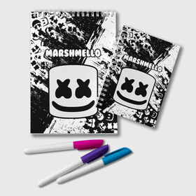 Блокнот с принтом MARSHMELLO в Новосибирске, 100% бумага | 48 листов, плотность листов — 60 г/м2, плотность картонной обложки — 250 г/м2. Листы скреплены удобной пружинной спиралью. Цвет линий — светло-серый
 | fortnite | game. | marshmello | music | маршмелло | маршмело | музыка | фортнайт