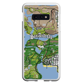 Чехол для Samsung S10E с принтом GTA San Andreas map в Новосибирске, Силикон | Область печати: задняя сторона чехла, без боковых панелей | game | grand theft auto | gta san andreas | гта сан андреас | игра | карта | самп