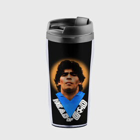 Термокружка-непроливайка с принтом Diego Maradona в Новосибирске, внутренняя часть — пищевой пластик, наружная часть — прозрачный пластик, между ними — полиграфическая вставка с рисунком | объем — 350 мл, герметичная крышка | diego | diego armando maradona | legend | maradona | аргентина | диего | король | легенда | марадона | нападающий | полузащитник | футбол | футболист