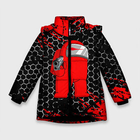 Зимняя куртка для девочек 3D с принтом Among Us Impostor Gun (Red) в Новосибирске, ткань верха — 100% полиэстер; подклад — 100% полиэстер, утеплитель — 100% полиэстер. | длина ниже бедра, удлиненная спинка, воротник стойка и отстегивающийся капюшон. Есть боковые карманы с листочкой на кнопках, утяжки по низу изделия и внутренний карман на молнии. 

Предусмотрены светоотражающий принт на спинке, радужный светоотражающий элемент на пуллере молнии и на резинке для утяжки. | Тематика изображения на принте: among us | impostor | impostor gun | red | there is impostor among us | амонг ус | игра | мем | предатель | предатель среди нас | самозванец | среди нас