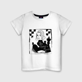 Детская футболка хлопок с принтом ХОД КОРОЛЕВЫ в Новосибирске, 100% хлопок | круглый вырез горловины, полуприлегающий силуэт, длина до линии бедер | chess | netflix | the queens gambit | бет хармон | нетфликс | ход королевы | шахматистка. | шахматы