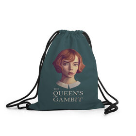 Рюкзак-мешок 3D с принтом The Queens Gambit в Новосибирске, 100% полиэстер | плотность ткани — 200 г/м2, размер — 35 х 45 см; лямки — толстые шнурки, застежка на шнуровке, без карманов и подкладки | Тематика изображения на принте: netflix | the queens gambit | королева | нетфликс | сериалы | ход королевы | шахматы