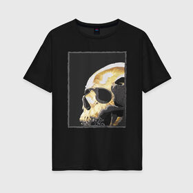 Женская футболка хлопок Oversize с принтом Skull в Новосибирске, 100% хлопок | свободный крой, круглый ворот, спущенный рукав, длина до линии бедер
 | арт | голова | кость | мертвый | нежить | портрет | рисунок | черепа | черный