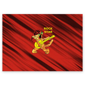 Поздравительная открытка с принтом Rock Star в Новосибирске, 100% бумага | плотность бумаги 280 г/м2, матовая, на обратной стороне линовка и место для марки
 | Тематика изображения на принте: cat | rock | star | кот | котенок | коты. рок | кошка. котик