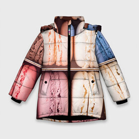 Зимняя куртка для девочек 3D с принтом Макарон в Новосибирске, ткань верха — 100% полиэстер; подклад — 100% полиэстер, утеплитель — 100% полиэстер. | длина ниже бедра, удлиненная спинка, воротник стойка и отстегивающийся капюшон. Есть боковые карманы с листочкой на кнопках, утяжки по низу изделия и внутренний карман на молнии. 

Предусмотрены светоотражающий принт на спинке, радужный светоотражающий элемент на пуллере молнии и на резинке для утяжки. | еда | макаронс | макароны | макаруни | макран | пирожное | франция | французская еда